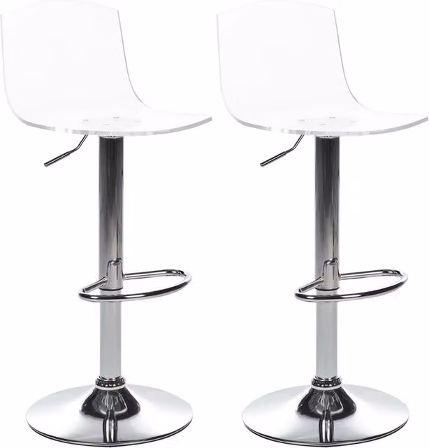 Set di 2 sedie da bar BELIANI in acrilico trasparente con base argento, girevoli a 360 gradi e altezza regolabile in gas, stile moderno