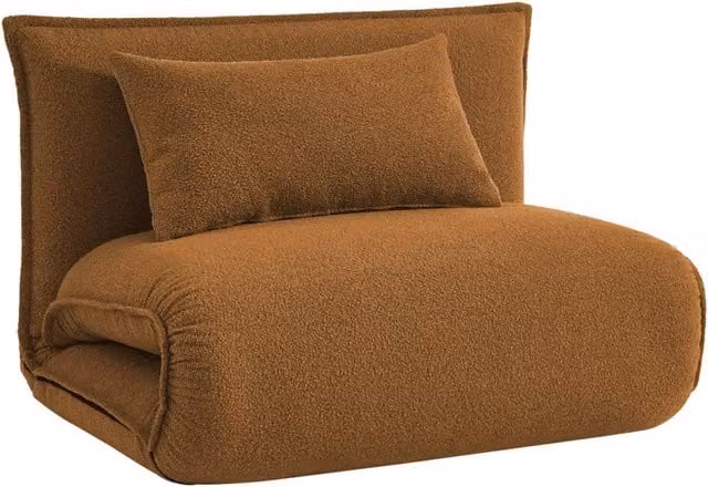 Poltrona letto trasformabile Sweeek in bouclé testurizzato, colore giallo arancio, L: 80 cm, P: 66 cm, H: 99 cm