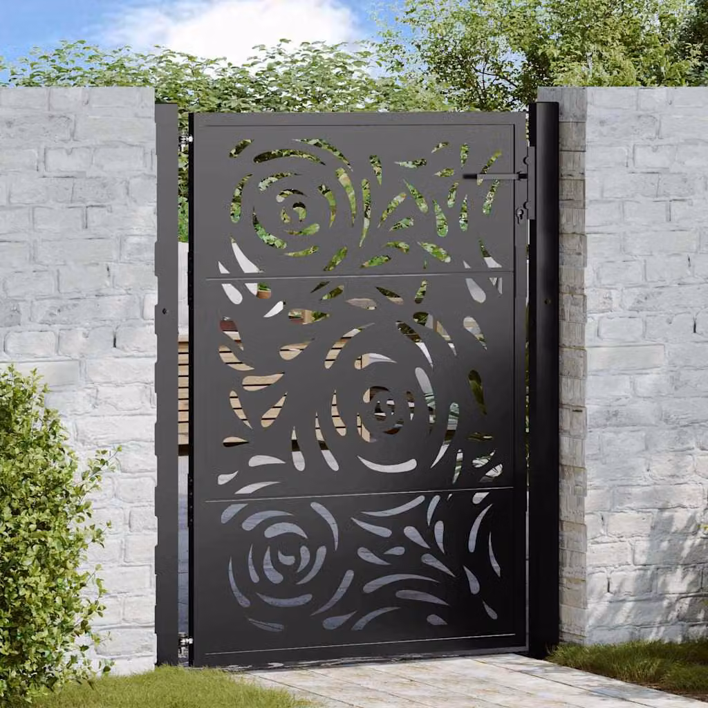 Cancello singolo da giardino vidaXL in acciaio nero con design a fiamma L: 110 cm, H: 130 cm