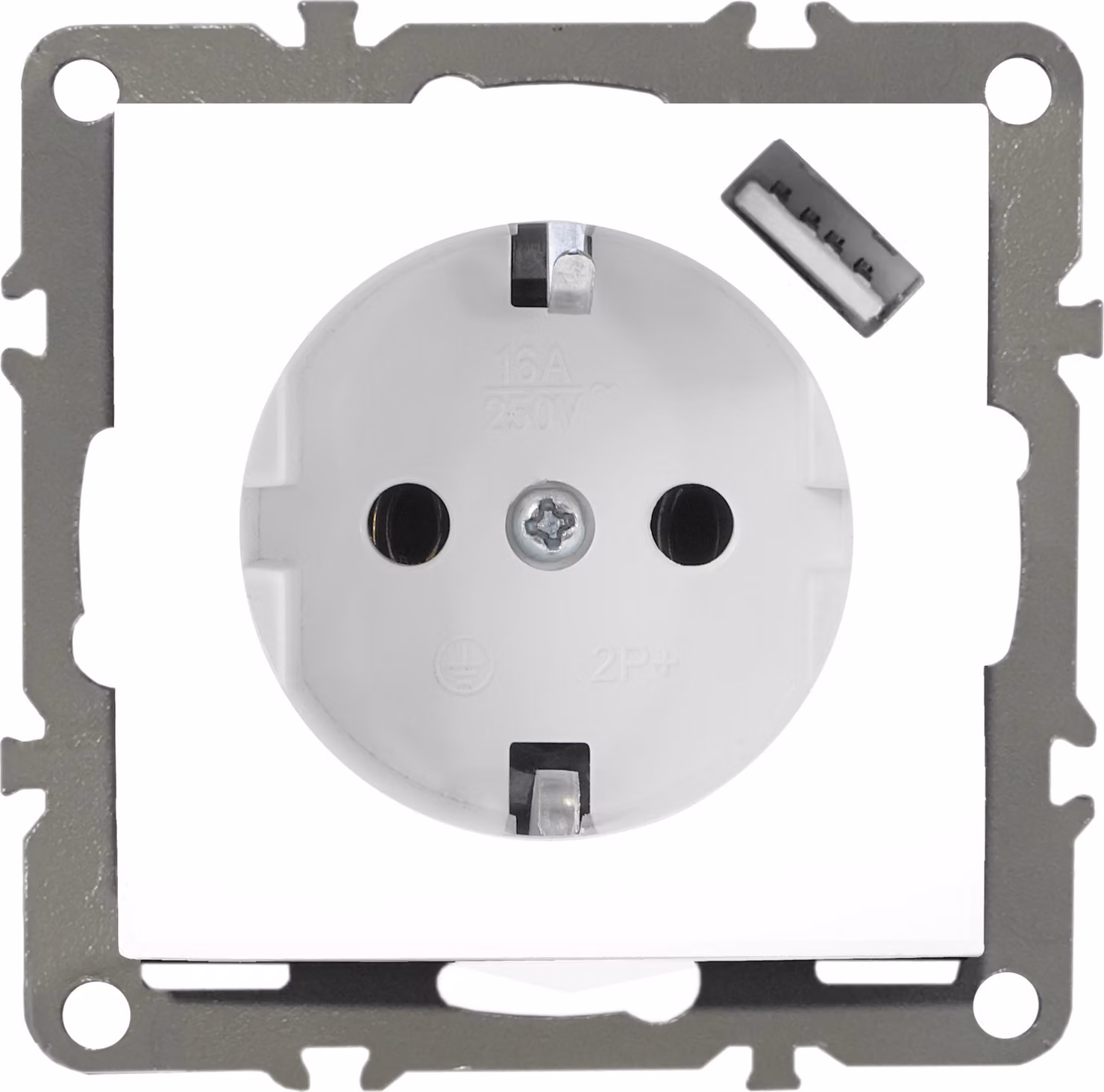 Prese di corrente Schuko 230V con USB, serie QUADRA, colore bianco