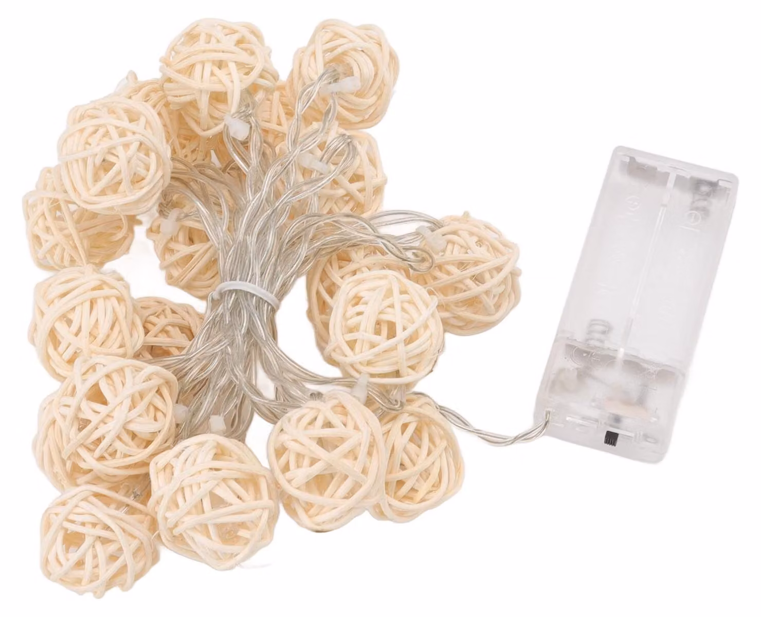 Catena luminosa con 20 palline di rattan, lunghezza 3 metri, alimentata a batteria