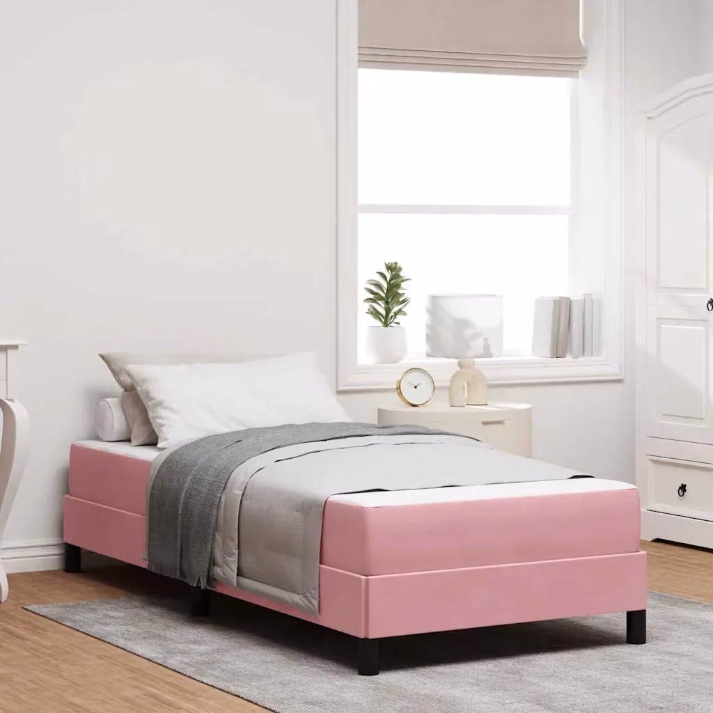 Letto a molle con materasso vidaXL in tessuto rosa, L/P/H: 190 x 90 x 45 cm – 1