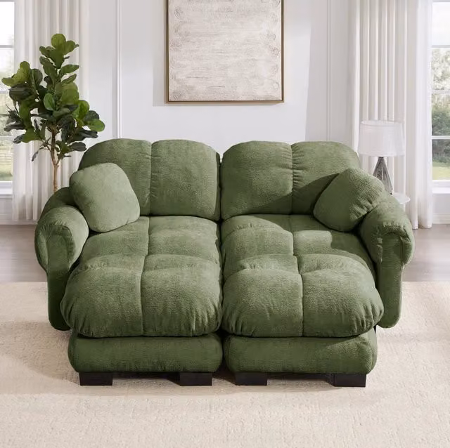 Divano modulare in chenille con pouf mobile 190x149x90 cm; verde