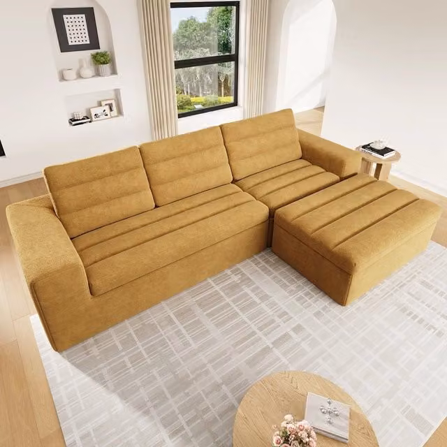Divano angolare modulare ¨C Minimal ¨C tessuto chenille arancione