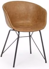 Sedia Warhol Bizzotto in cuoio marrone stile mid-century con struttura in metallo