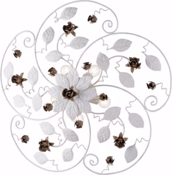 Plafoniera Shabby Chic Bonetti Illumina in Metallo Bianco e Oro con 5 Luci E14