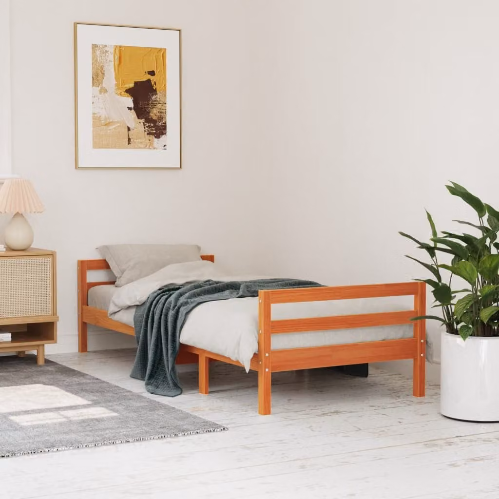 Letto in legno di pino vidaXL senza materasso, colore marrone cera, L/P: 200 x 90 cm