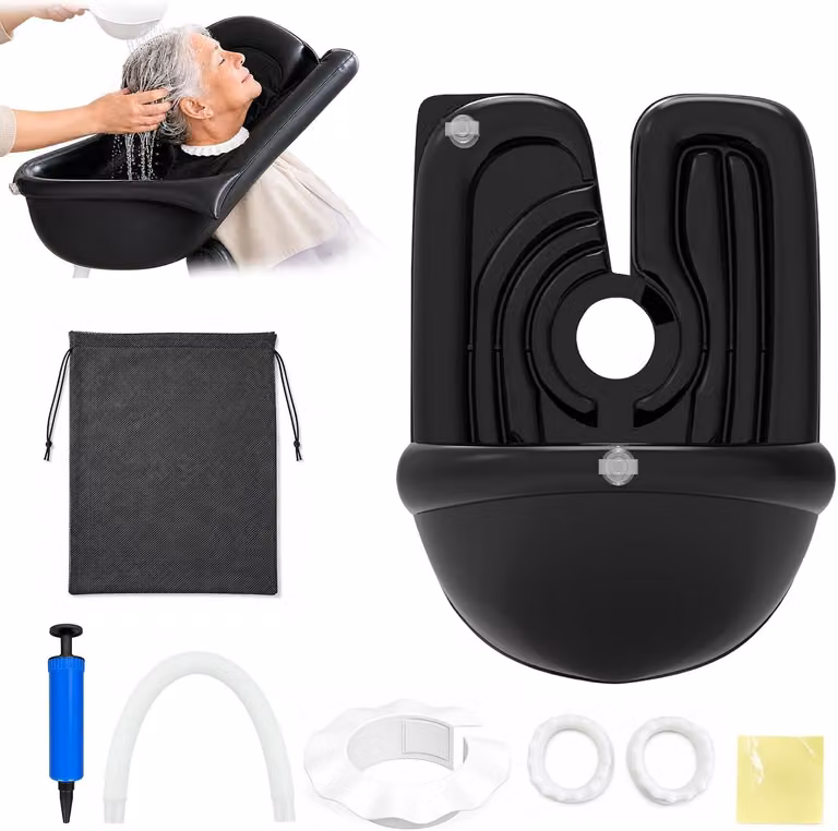Lavabo portatile per persone allettate, completo di tubo di scarico, dimensioni approssimative 70 x 49 x 24 cm, ideale per l'igiene personale a domicilio
