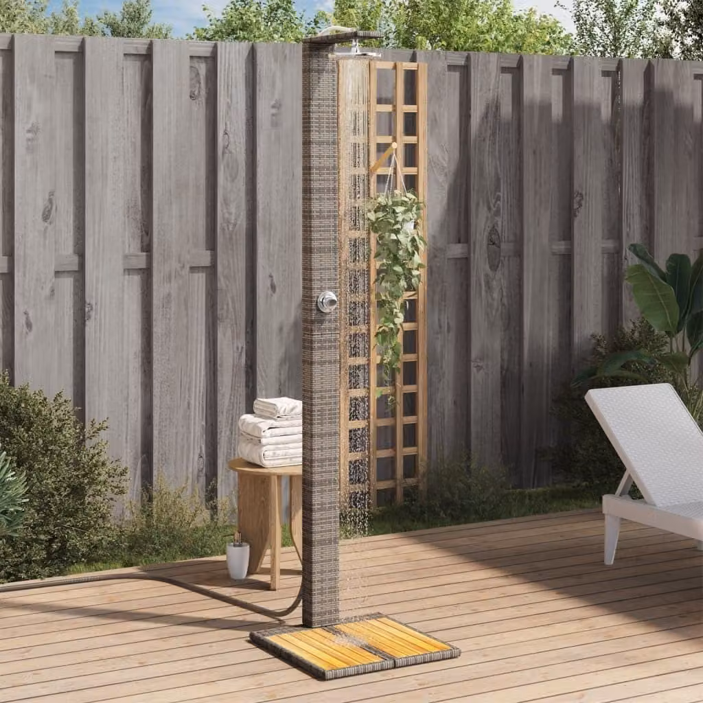 Maison Exclusive - Doccia da giardino grigia 50x55x224 cm in rattan sintetico e legno di acacia
