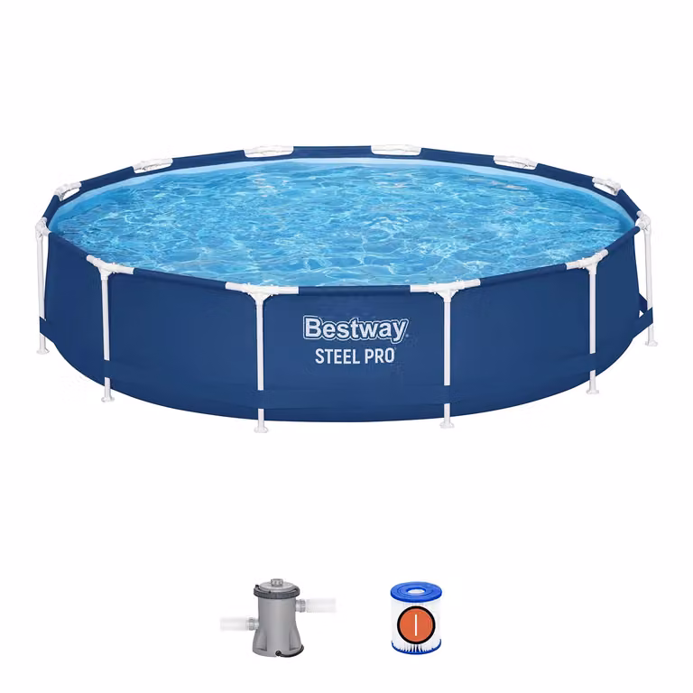 Piscina Fuori Terra Bestway Steel Pro Frame Blu con Struttura in Acciaio, Diametro: 366 cm, Altezza: 76 cm