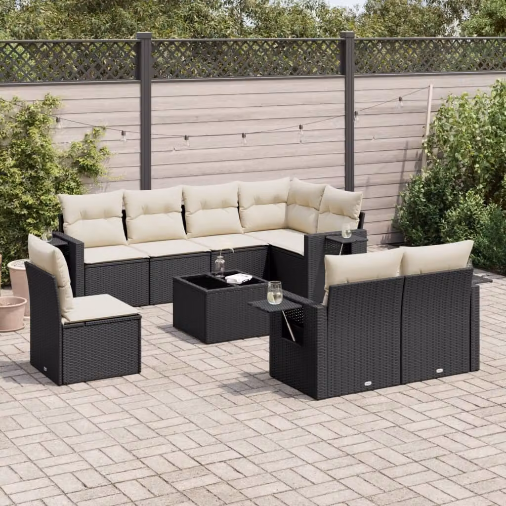 Maison Exclusive - Set Divani da Giardino 9 pz con Cuscini Nero in Polyrattan