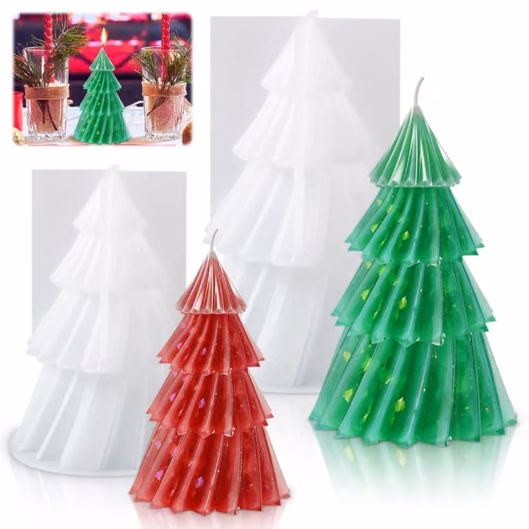 Stampi in silicone, 2 pezzi - Albero di Natale - Per candele/saponi - Flessibili/riutilizzabili - Artigianato creativo - Atmosfera natalizia gioiosa - Stampo per candele