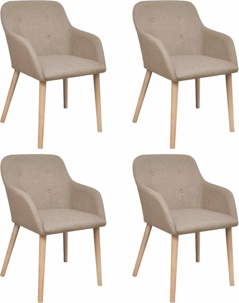 The Living Store Sedie da pranzo 4 pz. Tessuto beige e legno massiccio di quercia