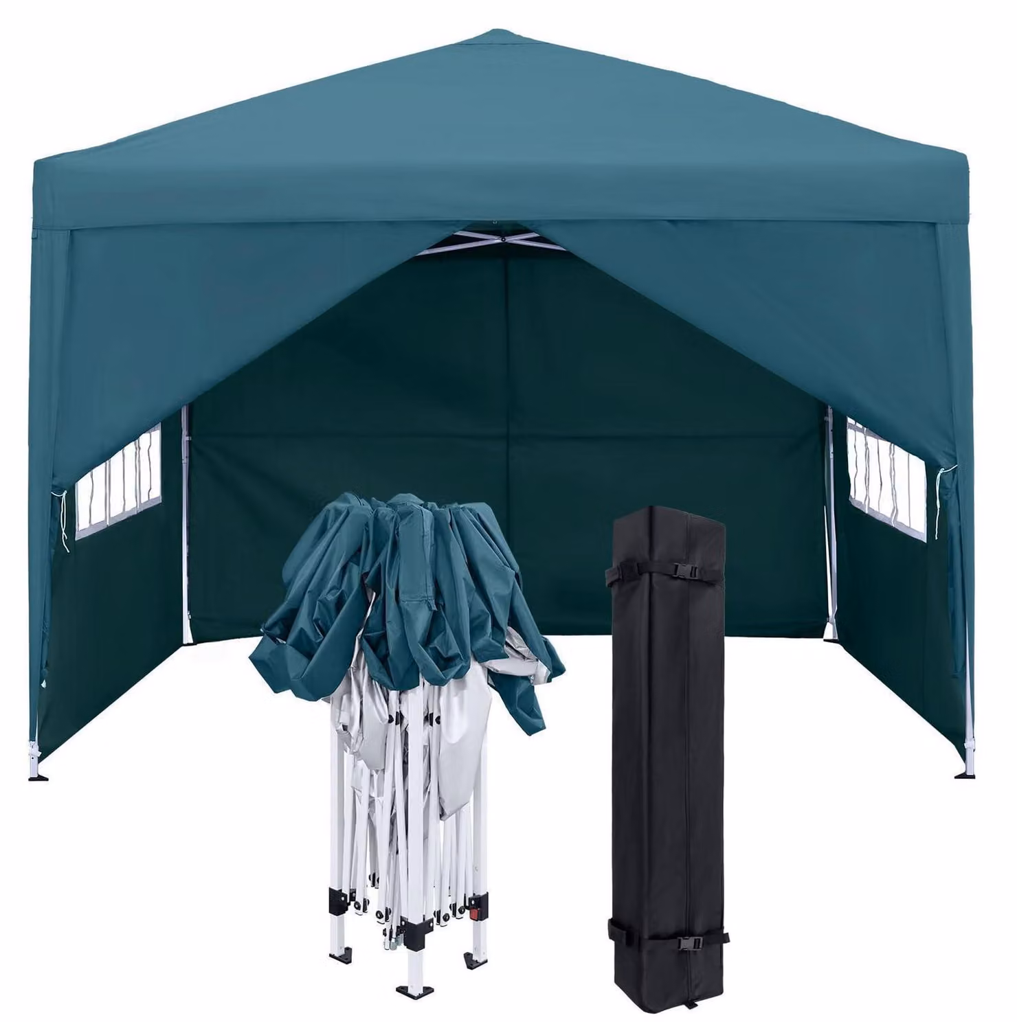 Gazebo da esterno 3x3 metri con pannelli laterali e finestre, colore verde, realizzato in poliestere resistente all'acqua