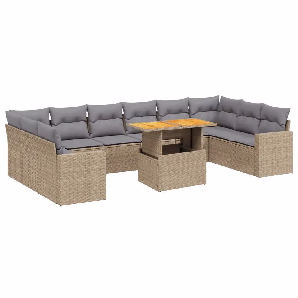 Set di Divani da Giardino VIDAXL in Polyrattan con Cuscini Beige, 11 Pezzi, Design Moderno a L – 2