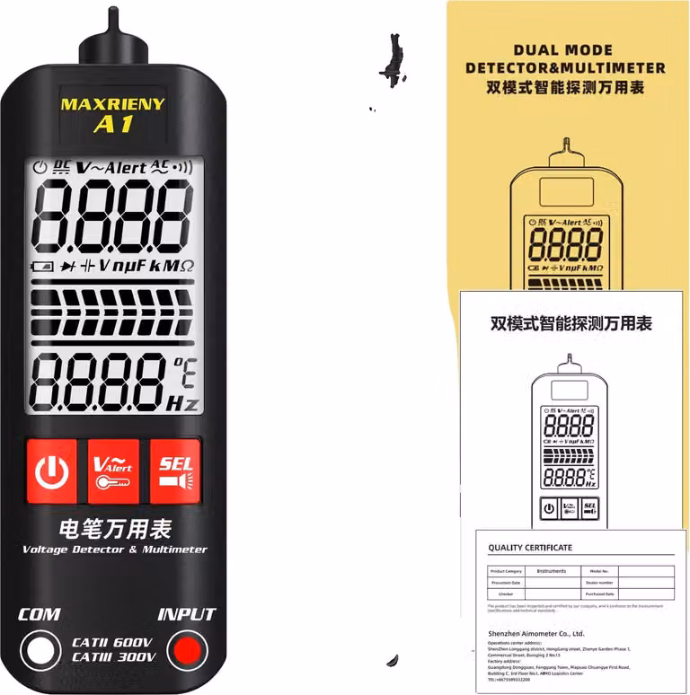 Tester di tensione, rilevamento della tensione senza contatto, doppia modalità di sensibilità, design compatto e portatile, A1