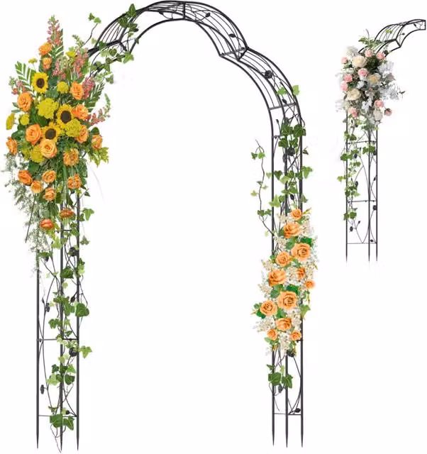 Arco da giardino in metallo con traliccio per piante rampicanti, colore Nero, Altezza: 251,5 cm