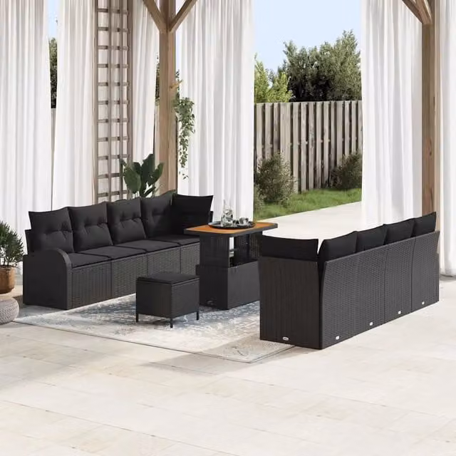 Set Divano da Giardino 11 pz Nero polyrattan 3362369