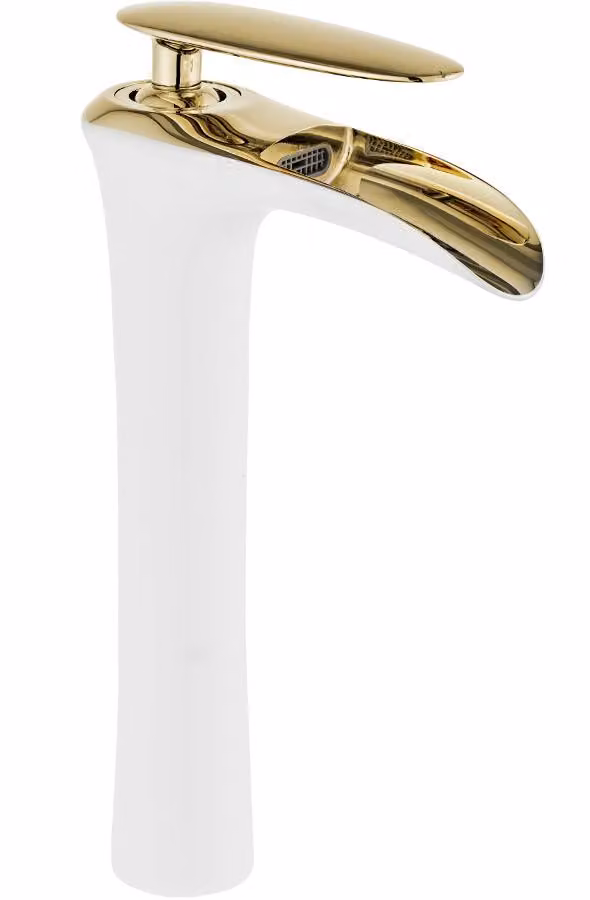 Mexen Lyra rubinetto lavabo alto, bianco/oro - 745310-25