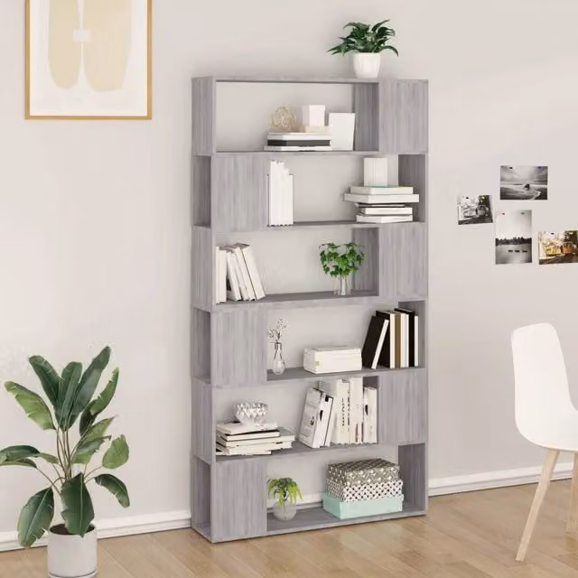 Libreria divisorio vidaXL in legno e MDF grigio L: 100 cm, P: 24 cm, H: 188 cm – 1
