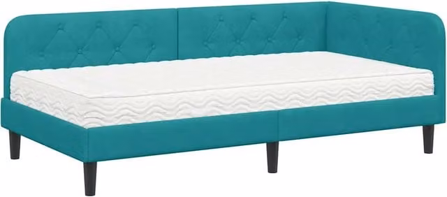 Letto singolo | Letto per adulti | Cornice del letto ad angolo Turchese 90 x 190 cm Velluto