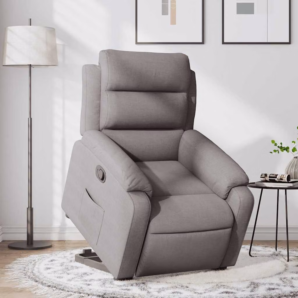 vidaXL Poltrona Alzapersona Reclinabile con Assistenza Elettrica in Tessuto Beige/Grigio – 1