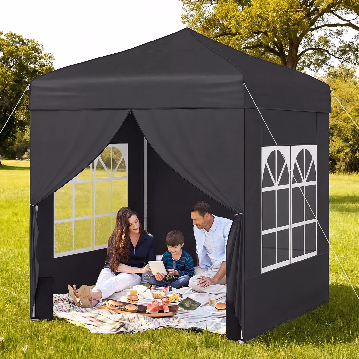 Gazebo pieghevole da giardino Costway con struttura in acciaio al carbonio e pareti removibili, altezza regolabile, Nero