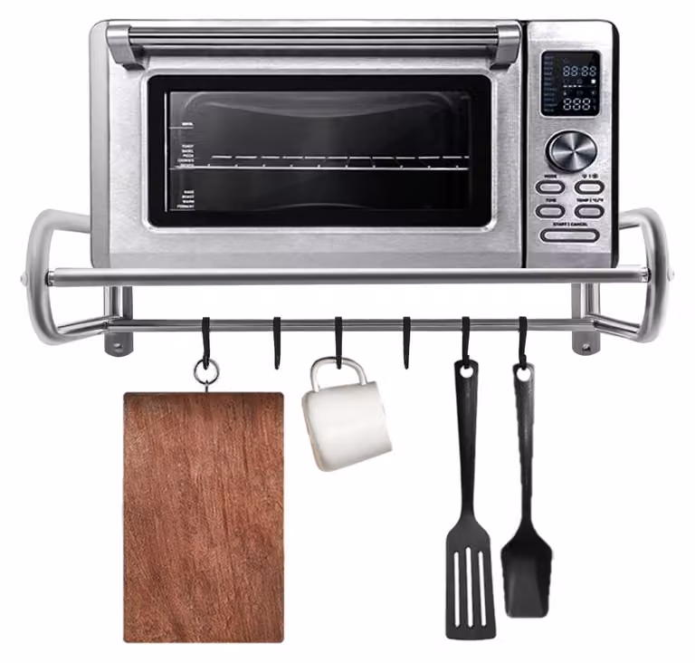 Ripiano regolabile a 2 livelli per microonde - Montaggio a parete - Supporto per microonde - Ripiano da cucina - Salvaspazio - Acciaio inossidabile