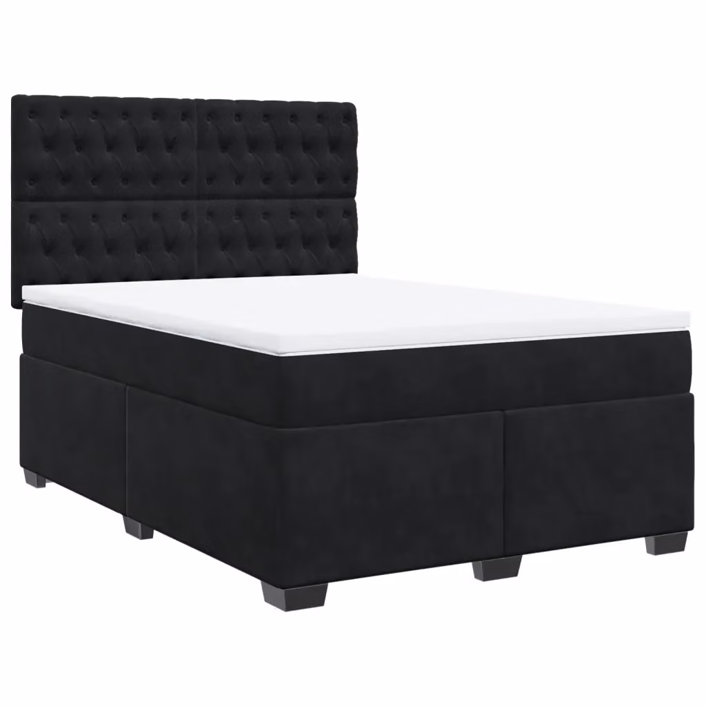 Letto con Giroletto a Molle e Materasso Ibrido vidaXL in Velluto Nero e Bianco L/P: 140 x 200 cm – 2