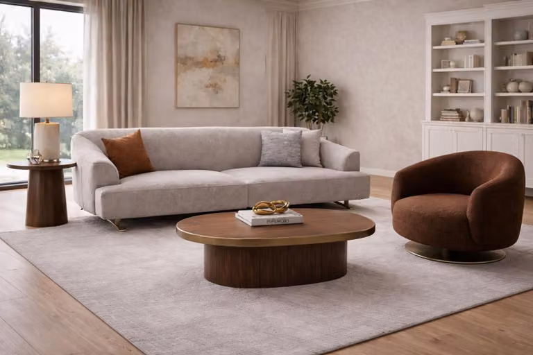 Designer Beiges Textilsofa Exklusiver Brauner Sessel Wohnzimmer Set