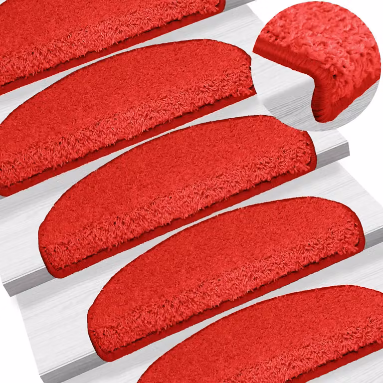 Set di 15 tappetini per scale semicircolari vidaXL rossi, L 65 cm x P 40 cm x H 4 cm, in polipropilene autoadesivi