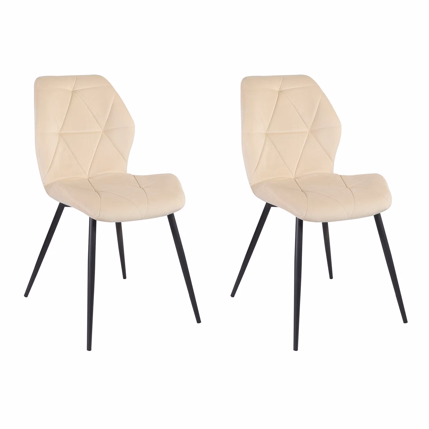 SVITA JAMIE Set da 2 sedie da pranzo imbottite senza braccioli, in velluto beige