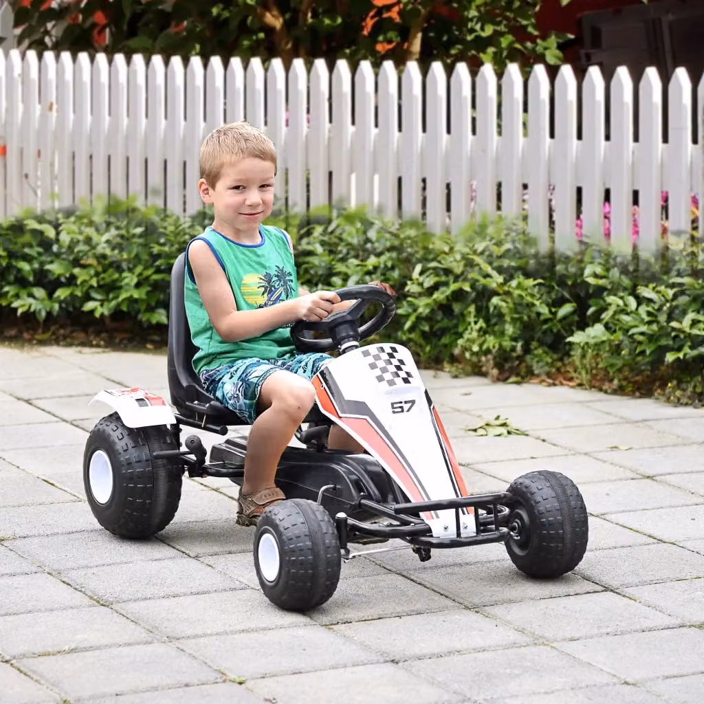 EasyComfort Go-Kart a Pedali Bianco per Bambini con Sedile Regolabile, Freno e Struttura in Metallo e Plastica – 2