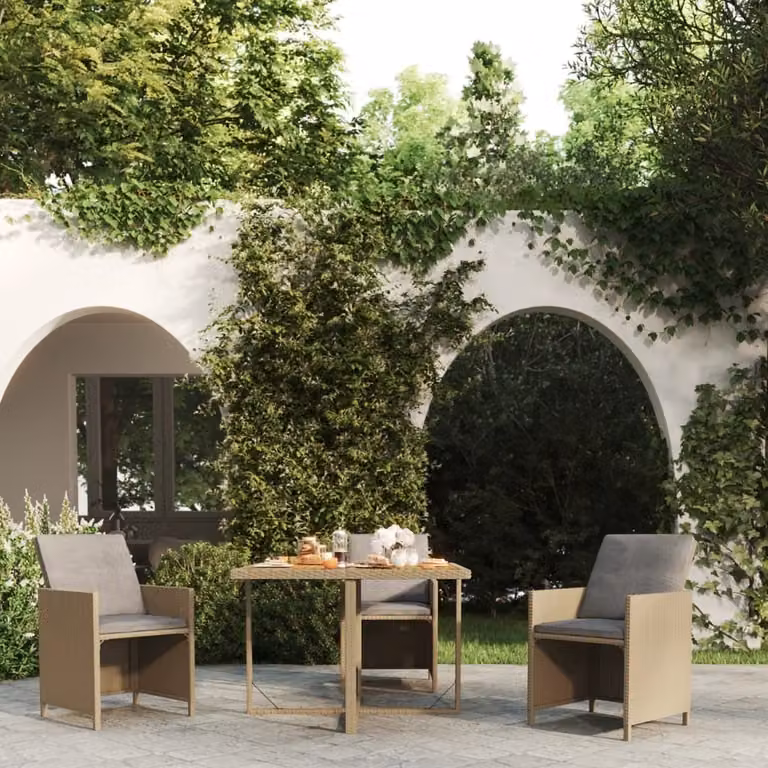 The Living Store Tavolo da giardino Beige 109x107x74 cm Poly Rattan e legno massiccio Acacia