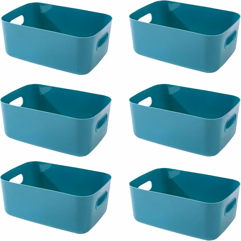 Set di 6 contenitori per la conservazione, realizzati in plastica, con maniglie, colore verde, dimensioni 30x20x12 cm, ideali per la cucina