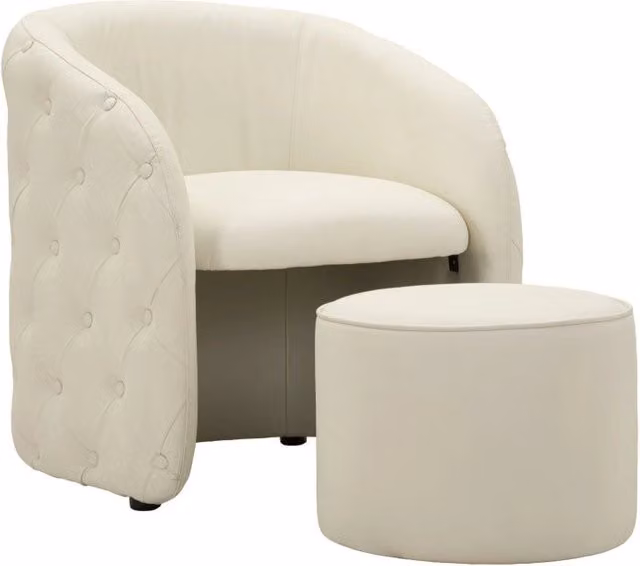 Poltrona con Puff Zagabria Mauro Ferretti in ecopelle bianca con struttura in legno e imbottitura in schiuma L: 76 cm, P: 75 cm, H: 80 cm e Puff ø 47 x 35 cm