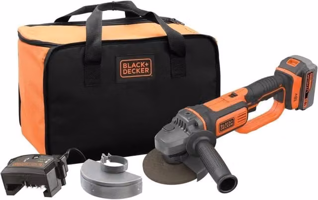 Black+decker smerigliatrice angolare a batteria 18v-4.0ah litio. batteria 18v-4.0ah + caricabatterie rapido. bcg720m1-qw