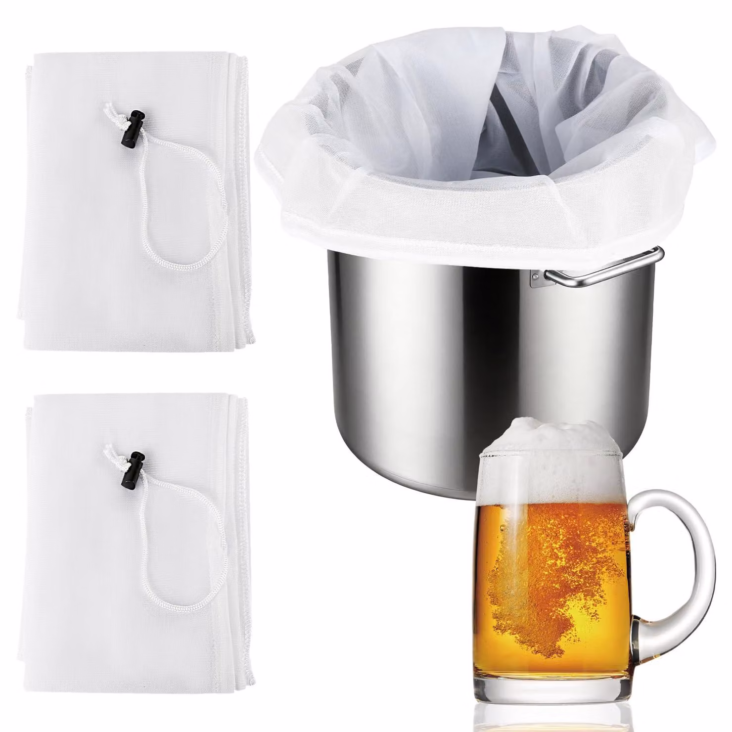 3 sacchetti filtro riutilizzabili, trama 250 mesh, dimensioni 66x56 cm