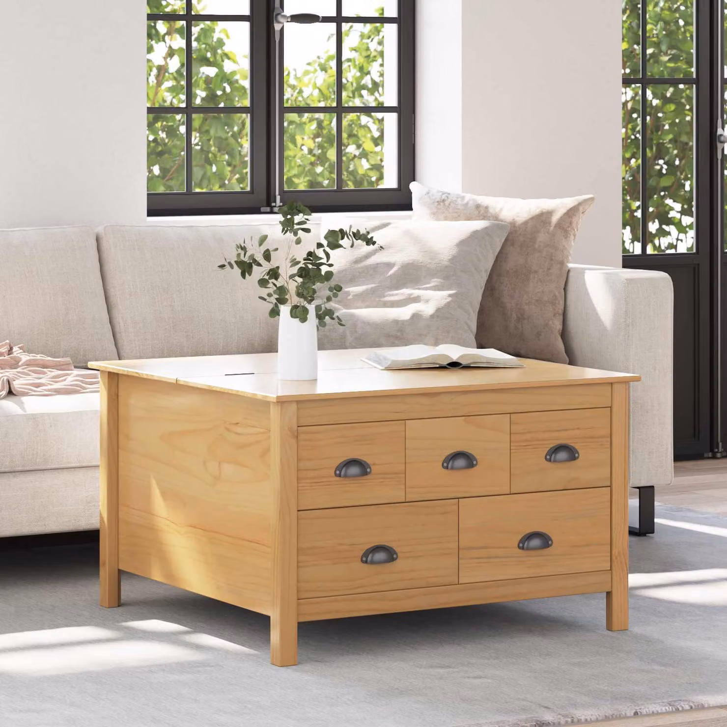 Maison Exclusive - Tavolino con cassetti, modello HILL, color miele, dimensioni 79,5 x 79,5 x 49 cm