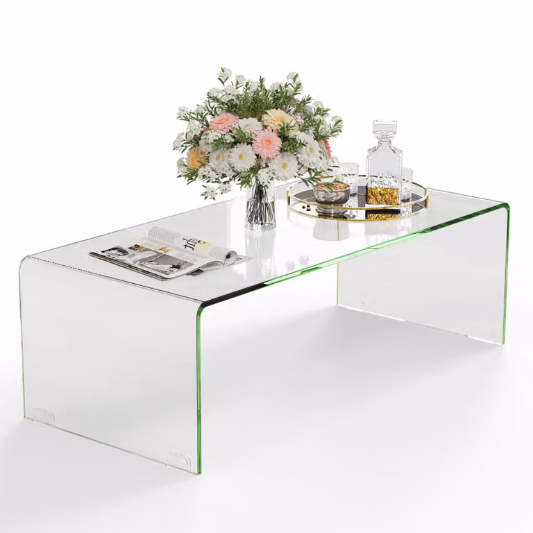COSTWAY Tavolino in vetro temperato, tavolino a U, tavolino moderno in vetro, tavolino da salotto, per soggiorno ufficio hotel, 108 x 50 x 35 cm