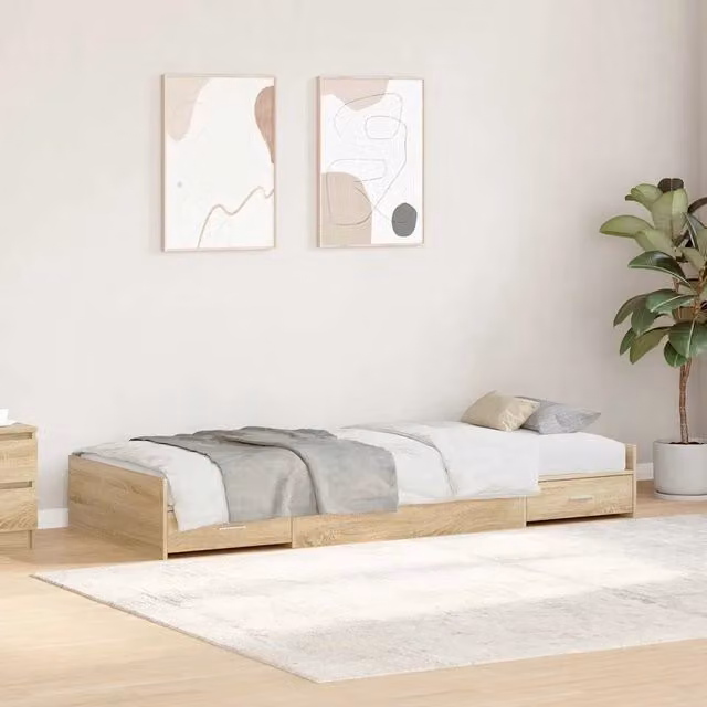 Struttura letto con cassetto vidaXL in legno e MDF marrone, L 90 x P 200 cm, H 91.5 x 203 cm