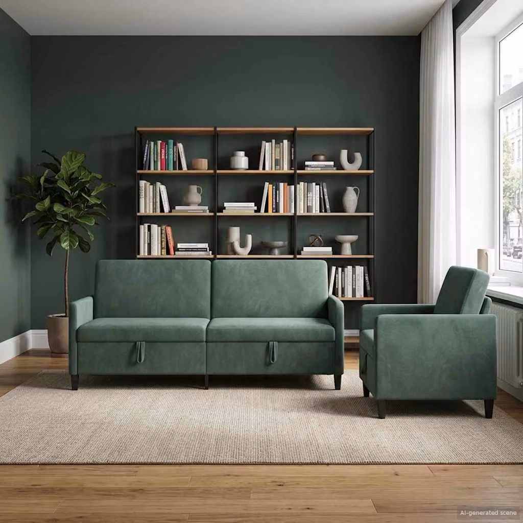 Set di 2 divani vidaXL con contenitore, rivestimento in tessuto verde mare e blu, design moderno per soggiorno