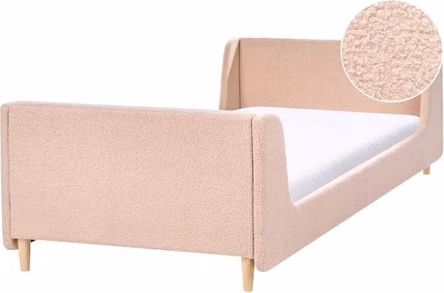 Letto singolo in bouclè rosa con base a doghe 90 x 200 cm Camera da letto Bambini Camera Moderna Tradizionale