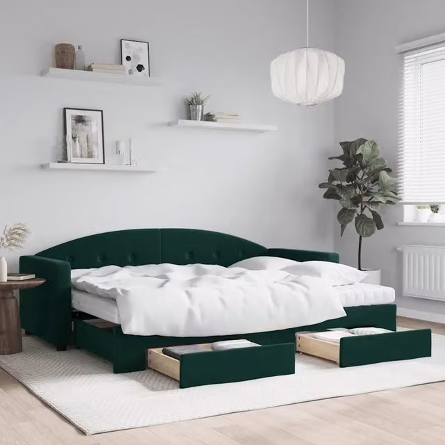Divano Letto Estraibile Cassetti Verde Scuro 80x200cm Velluto 3197368