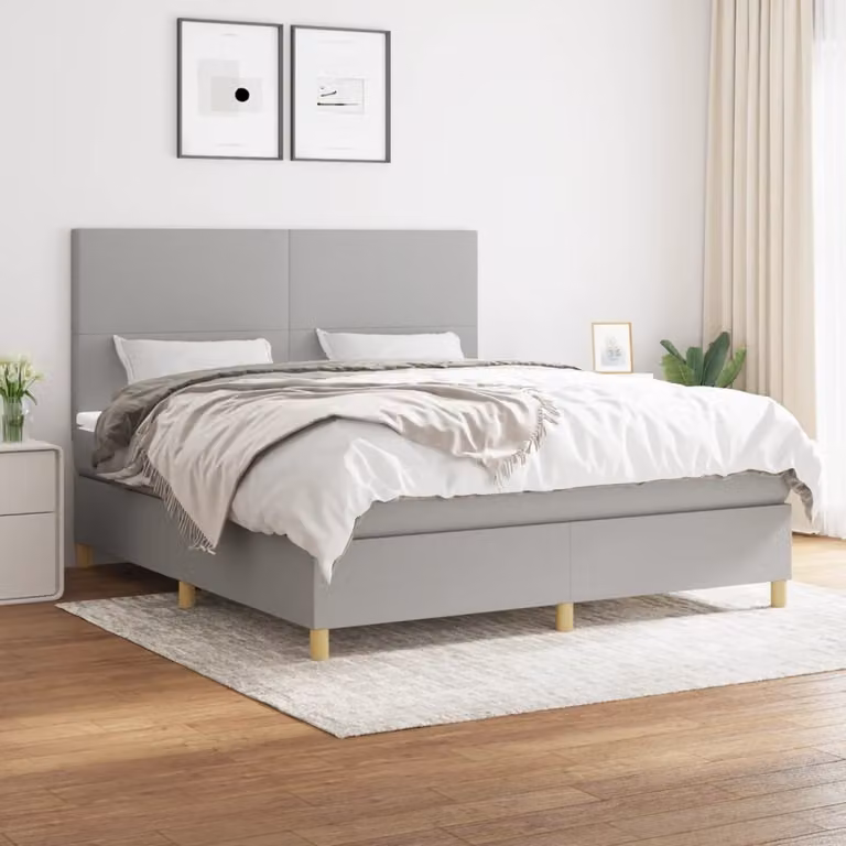 The Living Store Letto a molle con materasso grigio chiaro 180x200 cm in tessuto