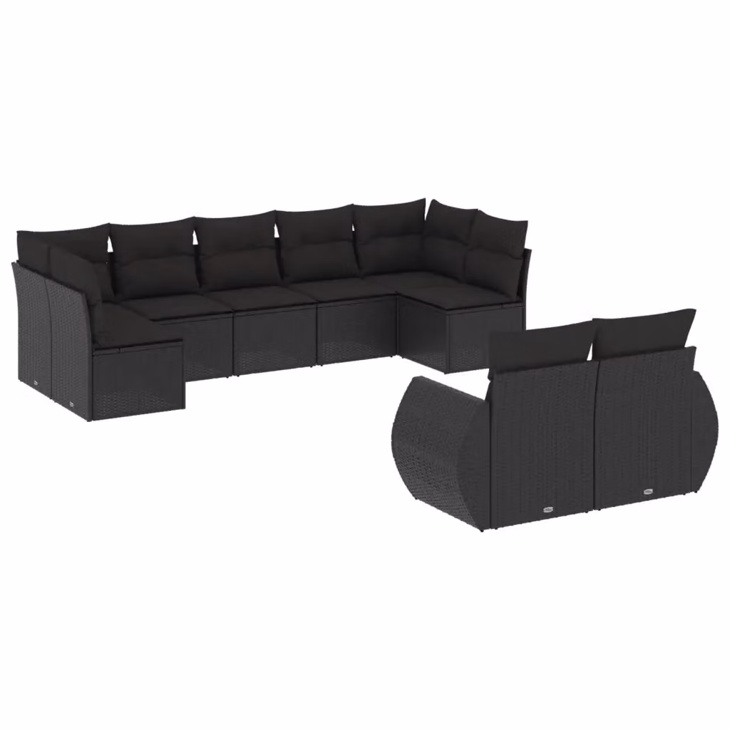 Set di divani da giardino vidaXL in polyrattan nero con 9 pezzi e cuscini inclusi – 2