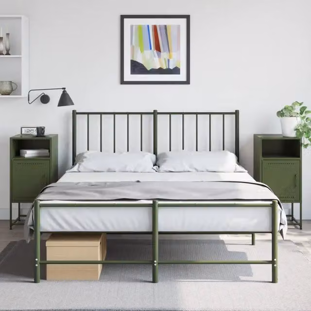 Set di 2 comodini sospesi vidaXL in metallo verde oliva stile industrial L/P/H: 36 x 39 x 78 cm – 1