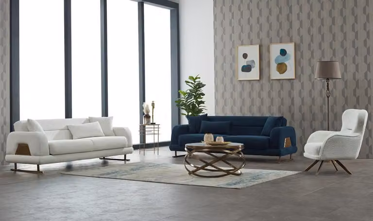 Couchgarnitur Sofa Polstersofa Dreisitzer Stoffsofa Weiß Sessel 3tlg