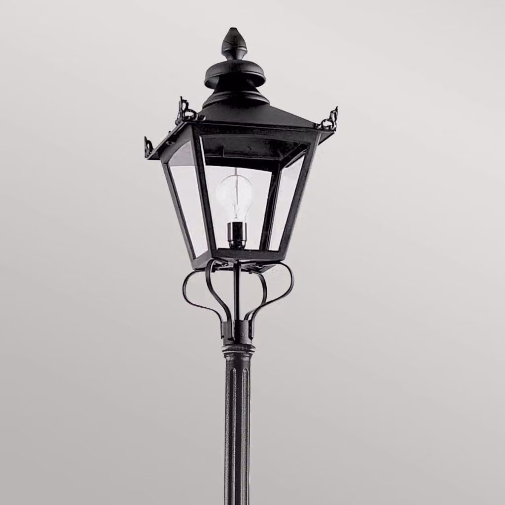 Lanterna da giardino Elstead in metallo nero con vetro trasparente, attacco E27, 60W, protezione IP44 – 2