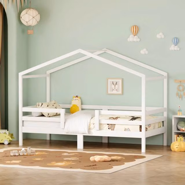 Letto per bambini Minimal in pino massello bianco con rete a doghe L/P/H: 200 x 90 cm – 1